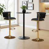 Set of Two Black and Gold Velvet and Metal Low Back Adjustable Height Swivel Bar Chairs - HomeRoots - Flyclothing LLC