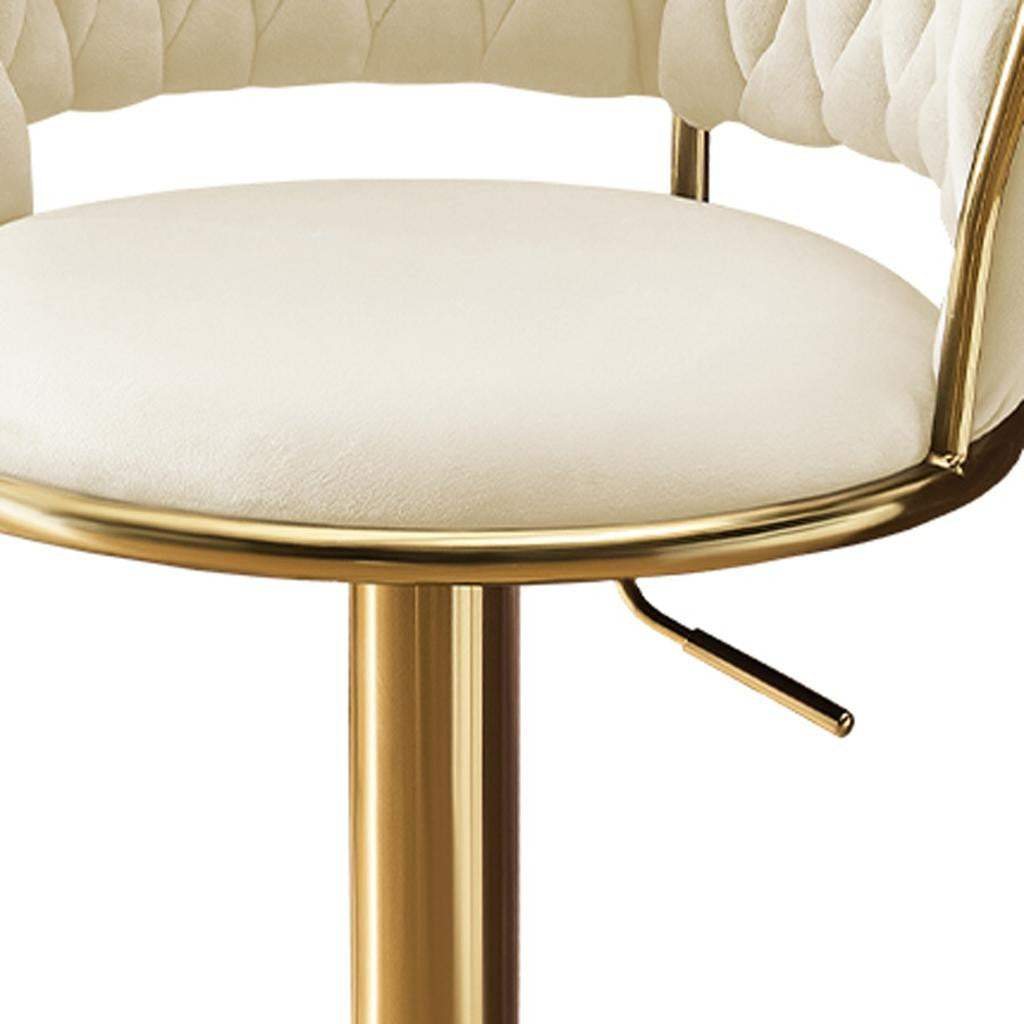 Set of Two Beige and Gold Velvet and Metal Low Back Adjustable Height Swivel Bar Chairs - HomeRoots - Flyclothing LLC