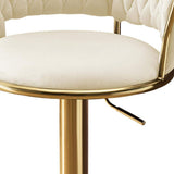 Set of Two Beige and Gold Velvet and Metal Low Back Adjustable Height Swivel Bar Chairs - HomeRoots - Flyclothing LLC