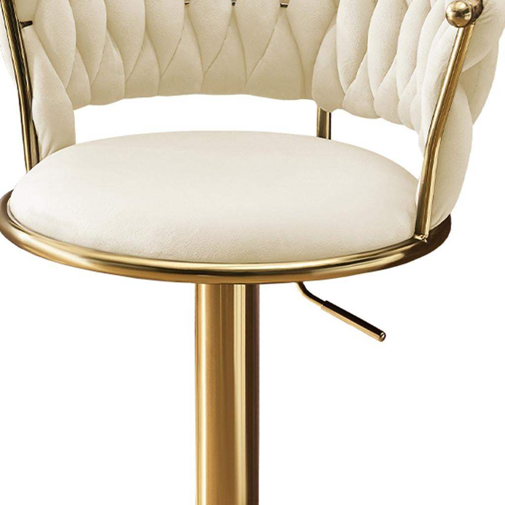 Set of Two Beige and Gold Velvet and Metal Low Back Adjustable Height Swivel Bar Chairs - HomeRoots - Flyclothing LLC