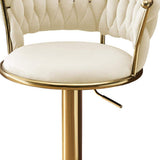 Set of Two Beige and Gold Velvet and Metal Low Back Adjustable Height Swivel Bar Chairs - HomeRoots - Flyclothing LLC