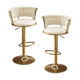Set of Two Beige and Gold Velvet and Metal Low Back Adjustable Height Swivel Bar Chairs - HomeRoots - Flyclothing LLC