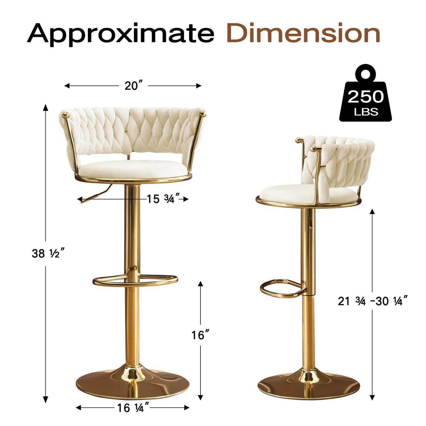 Set of Two Beige and Gold Velvet and Metal Low Back Adjustable Height Swivel Bar Chairs - HomeRoots - Flyclothing LLC