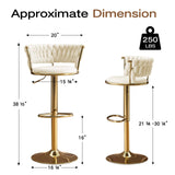Set of Two Beige and Gold Velvet and Metal Low Back Adjustable Height Swivel Bar Chairs - HomeRoots - Flyclothing LLC