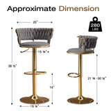 Set of Two Gray and Gold Velvet and Metal Low Back Adjustable Height Swivel Bar Chairs - HomeRoots - Flyclothing LLC