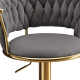Set of Two Gray and Gold Velvet and Metal Low Back Adjustable Height Swivel Bar Chairs - HomeRoots - Flyclothing LLC