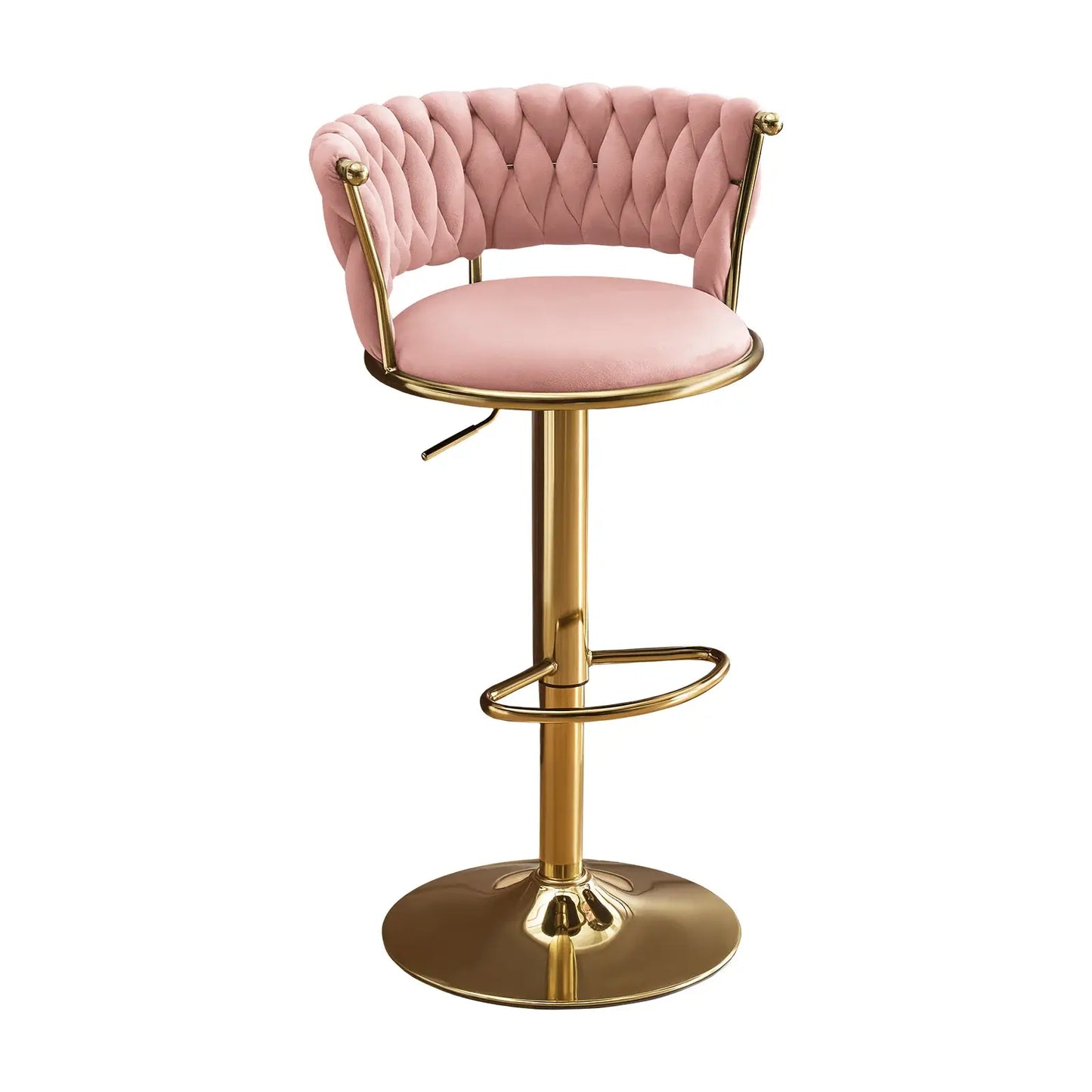 Set of Two Pink and Gold Velvet and Metal Low Back Adjustable Height Swivel Bar Chairs - Homeroots - Flyclothing LLC