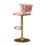 Set of Two Pink and Gold Velvet and Metal Low Back Adjustable Height Swivel Bar Chairs - Homeroots - Flyclothing LLC
