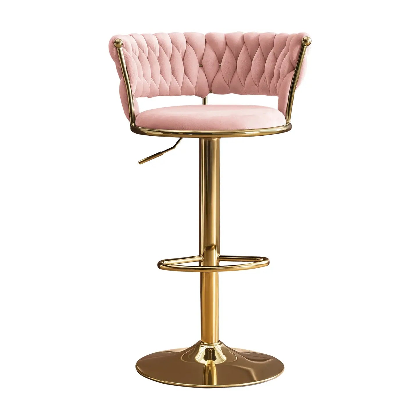Set of Two Pink and Gold Velvet and Metal Low Back Adjustable Height Swivel Bar Chairs - Homeroots - Flyclothing LLC