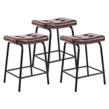 Set of Three 23" Brown and Black Faux Leather and Metal Counter Height Bar Chairs - HomeRoots - Flyclothing LLC