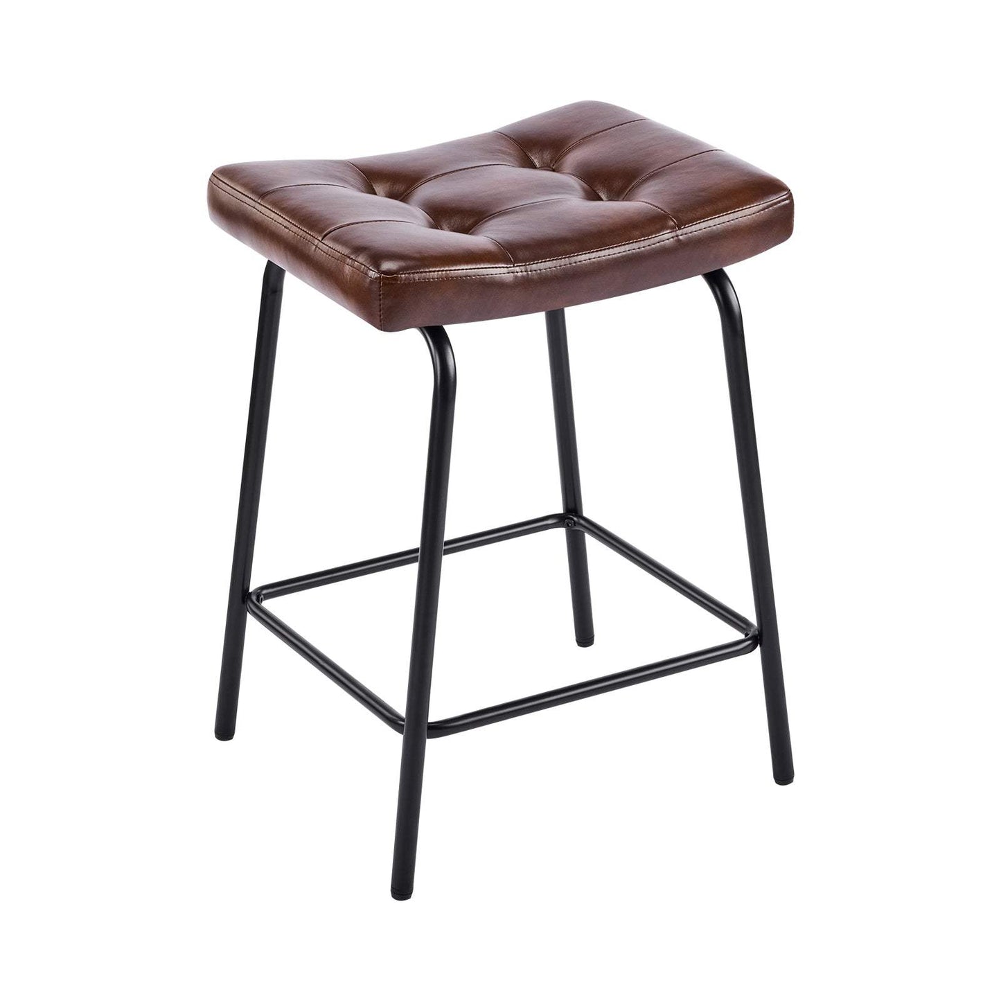 Set of Three 23" Brown and Black Faux Leather and Metal Counter Height Bar Chairs - HomeRoots - Flyclothing LLC