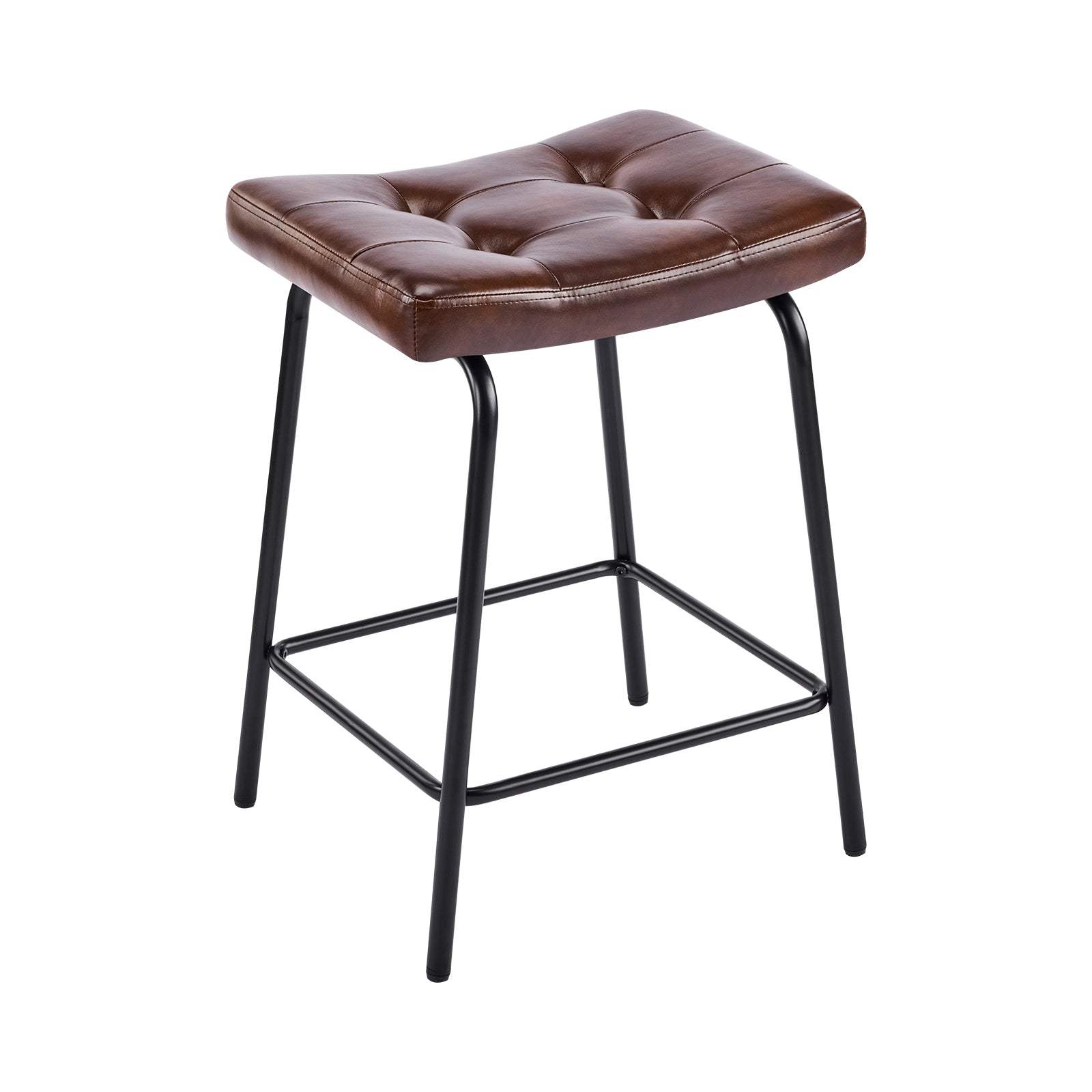 Set of Three 23" Brown and Black Faux Leather and Metal Counter Height Bar Chairs - HomeRoots - Flyclothing LLC