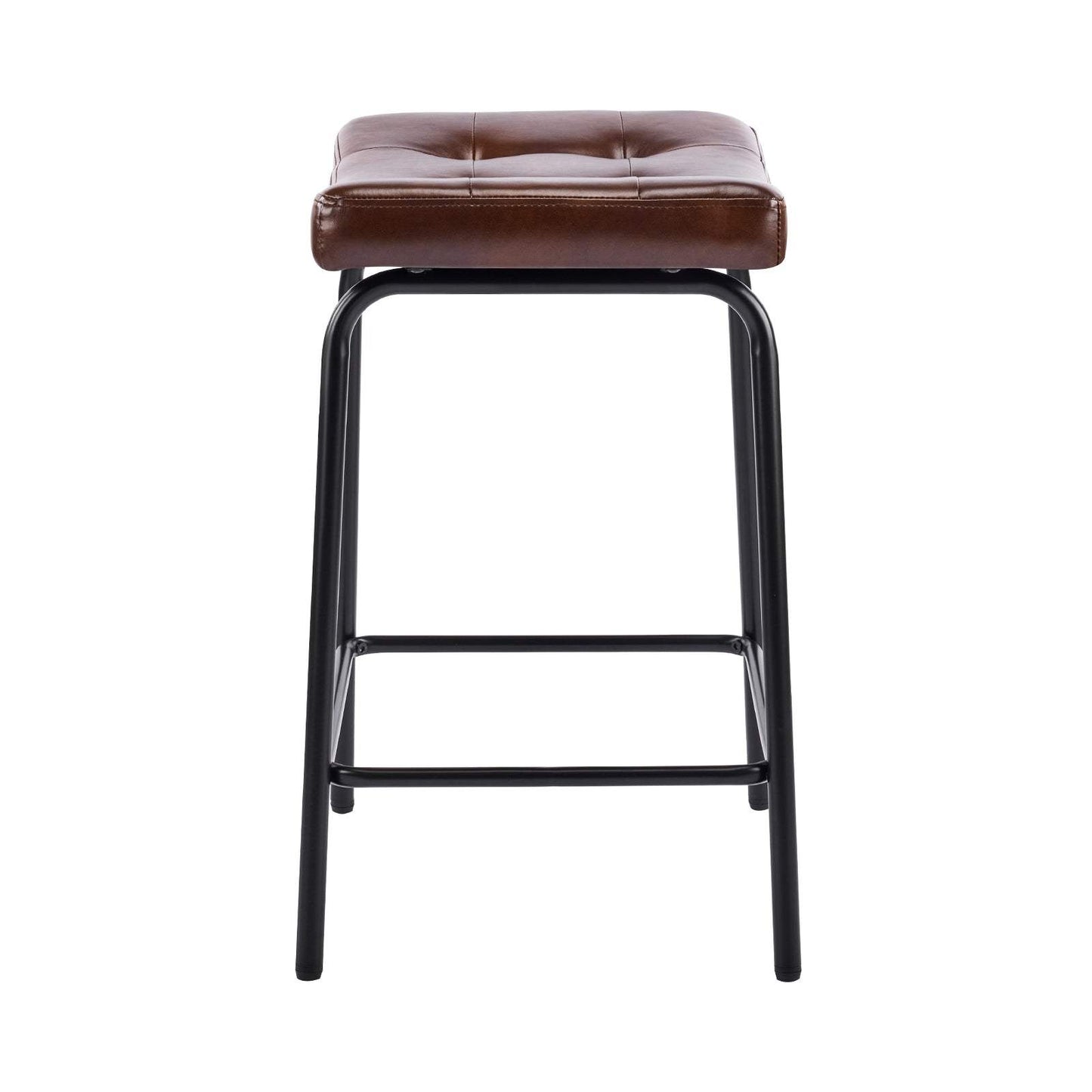 Set of Three 23" Brown and Black Faux Leather and Metal Counter Height Bar Chairs - HomeRoots - Flyclothing LLC