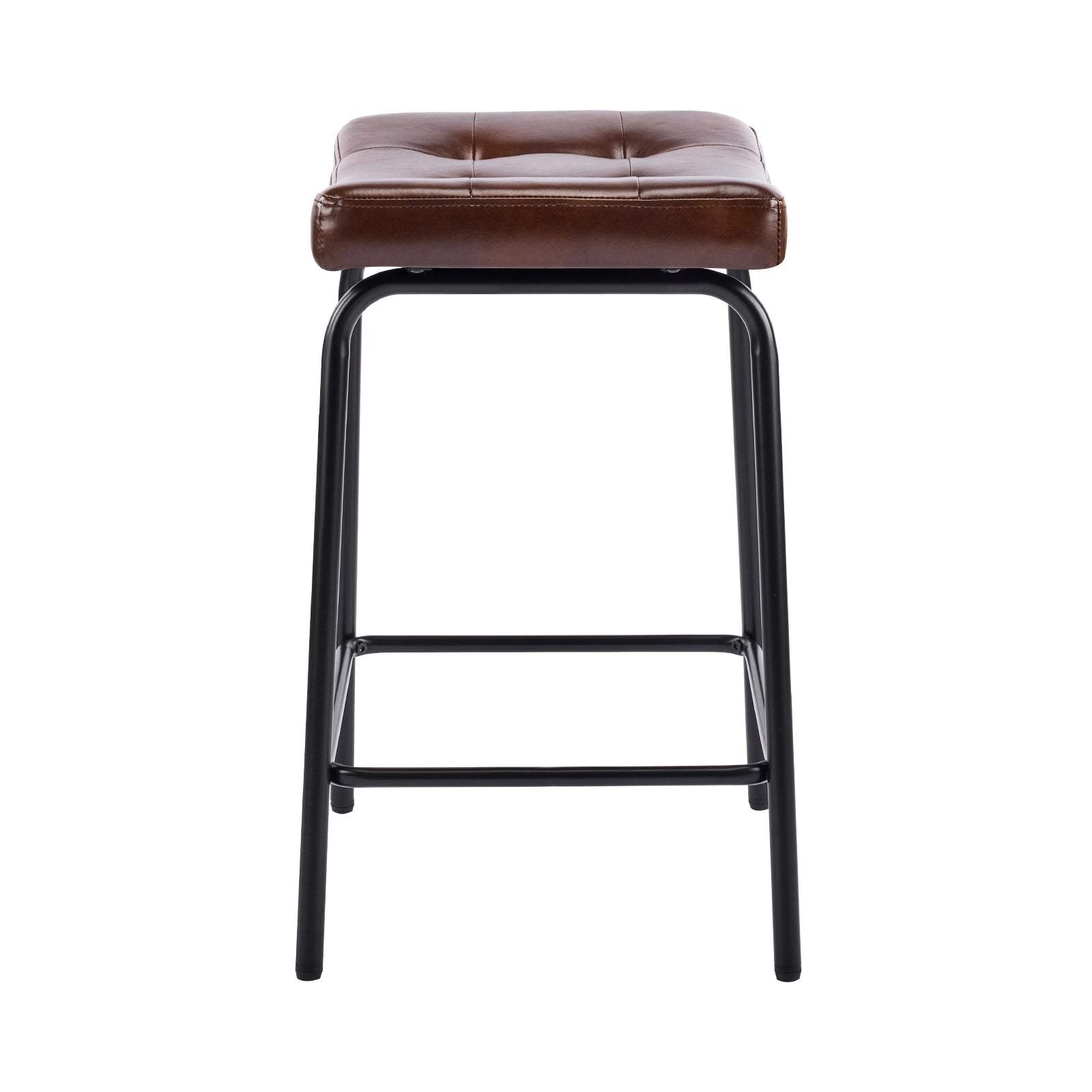 Set of Three 23" Brown and Black Faux Leather and Metal Counter Height Bar Chairs - HomeRoots - Flyclothing LLC