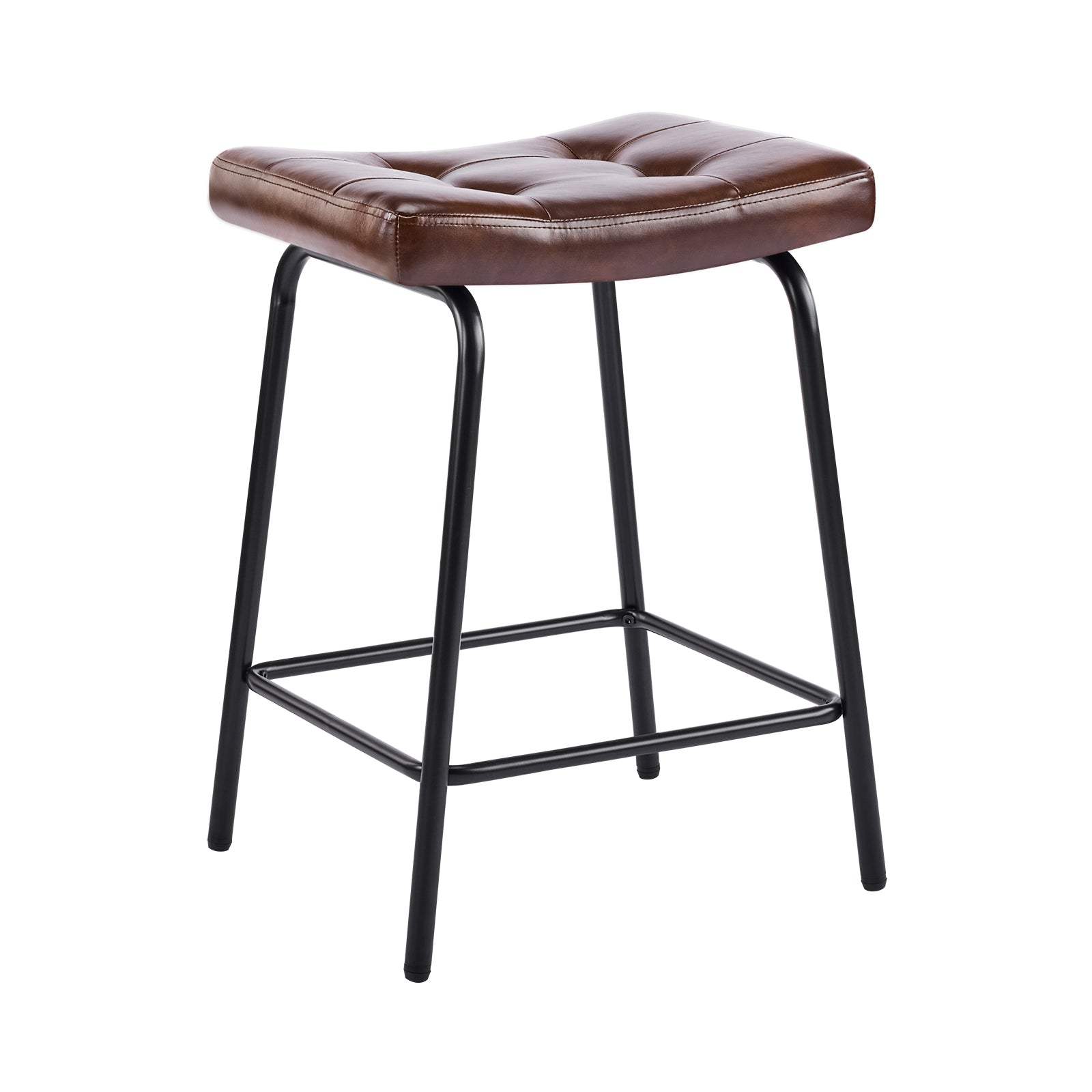 Set of Three 23" Brown and Black Faux Leather and Metal Counter Height Bar Chairs - HomeRoots - Flyclothing LLC