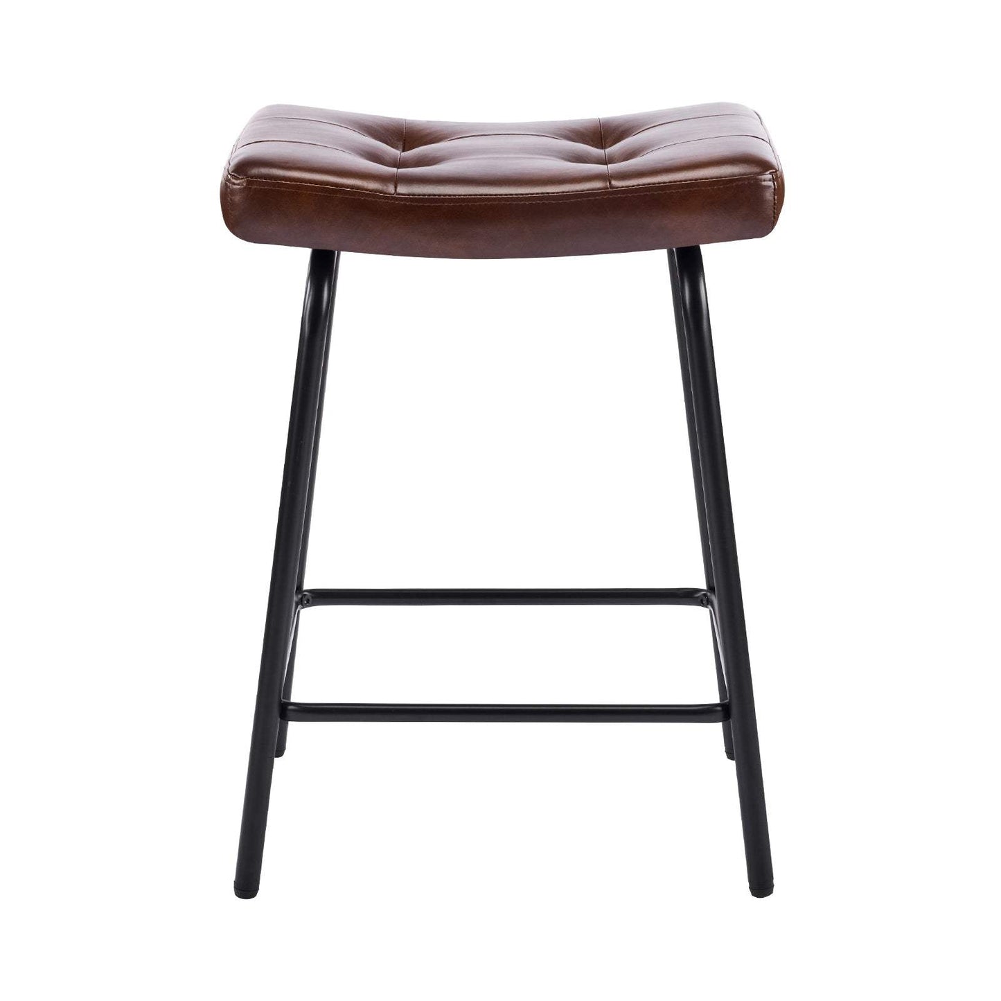 Set of Three 23" Brown and Black Faux Leather and Metal Counter Height Bar Chairs - HomeRoots - Flyclothing LLC