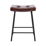 Set of Three 23" Brown and Black Faux Leather and Metal Counter Height Bar Chairs - HomeRoots - Flyclothing LLC