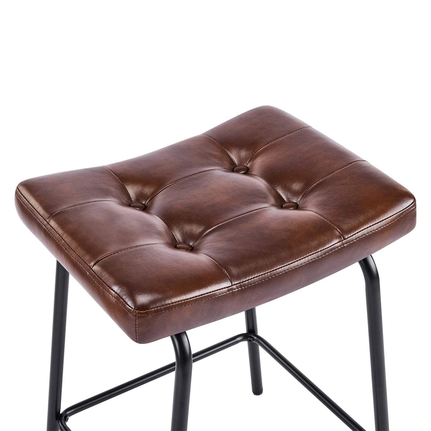 Set of Three 23" Brown and Black Faux Leather and Metal Counter Height Bar Chairs - HomeRoots - Flyclothing LLC