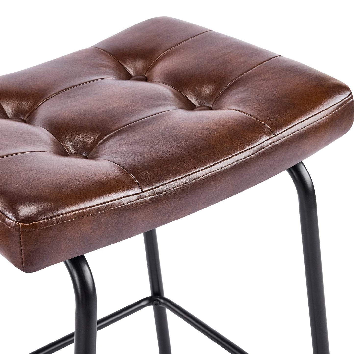 Set of Three 23" Brown and Black Faux Leather and Metal Counter Height Bar Chairs - HomeRoots - Flyclothing LLC