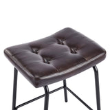Set of Three 23" Dark Brown and Black Faux Leather and Metal Counter Height Bar Chairs - HomeRoots - Flyclothing LLC
