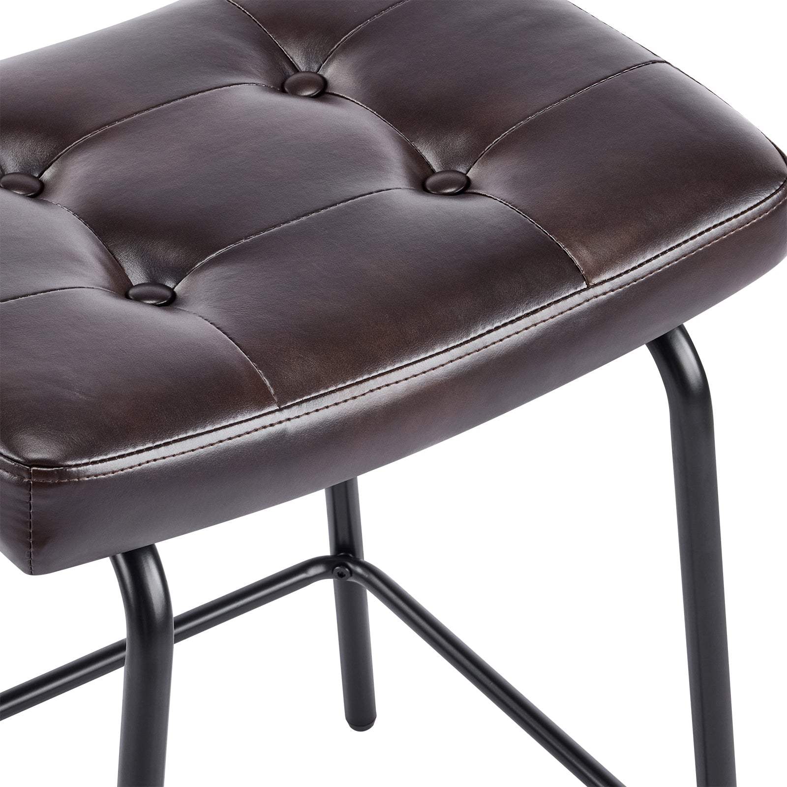 Set of Three 23" Dark Brown and Black Faux Leather and Metal Counter Height Bar Chairs - HomeRoots - Flyclothing LLC
