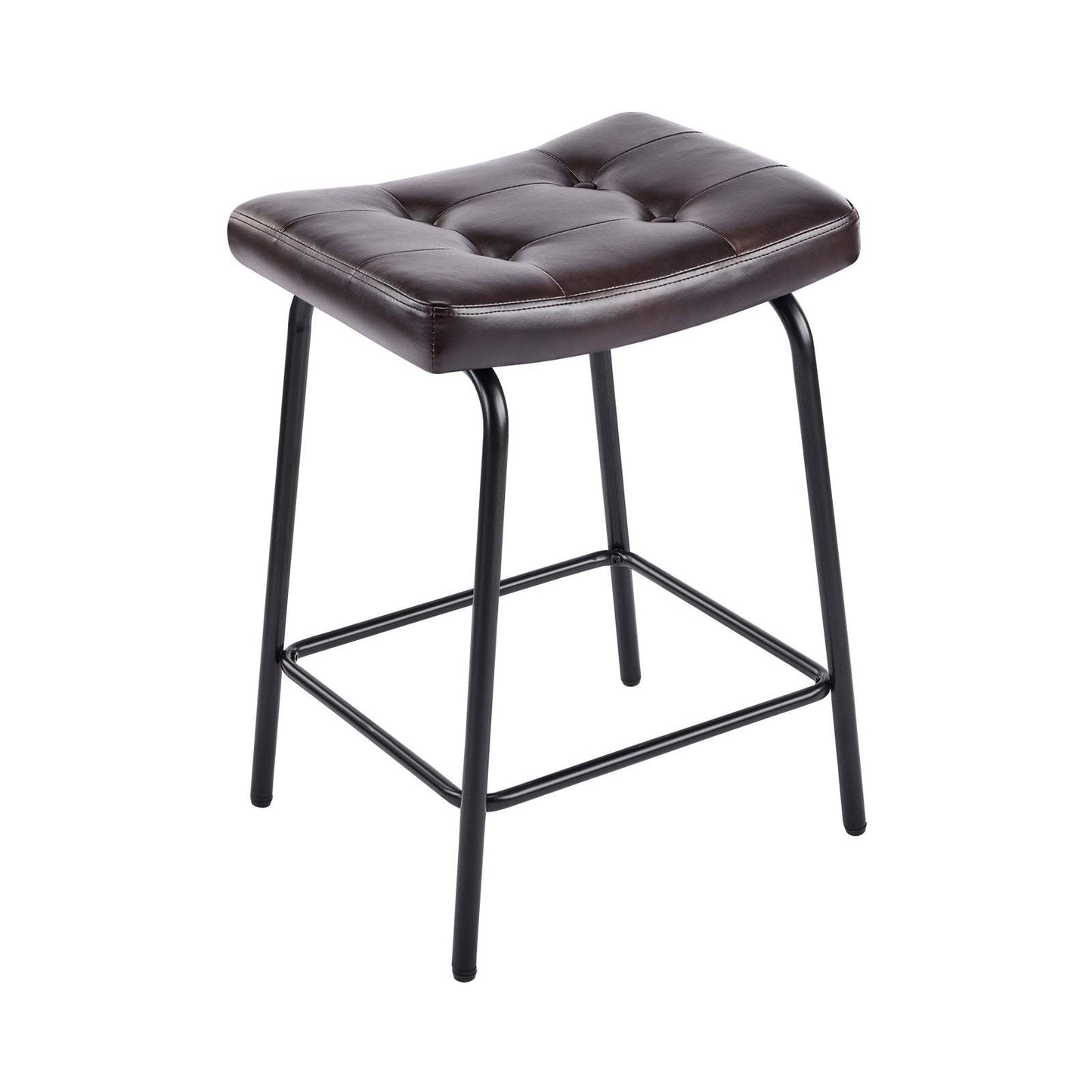 Set of Three 23" Dark Brown and Black Faux Leather and Metal Counter Height Bar Chairs - HomeRoots - Flyclothing LLC