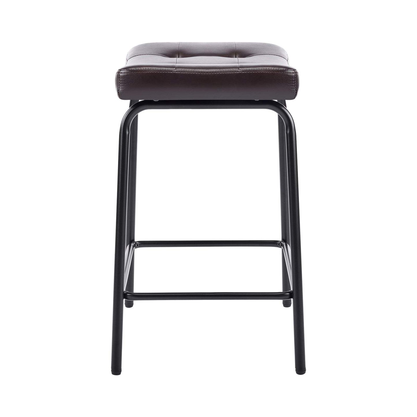 Set of Three 23" Dark Brown and Black Faux Leather and Metal Counter Height Bar Chairs - HomeRoots - Flyclothing LLC
