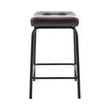 Set of Three 23" Dark Brown and Black Faux Leather and Metal Counter Height Bar Chairs - HomeRoots - Flyclothing LLC