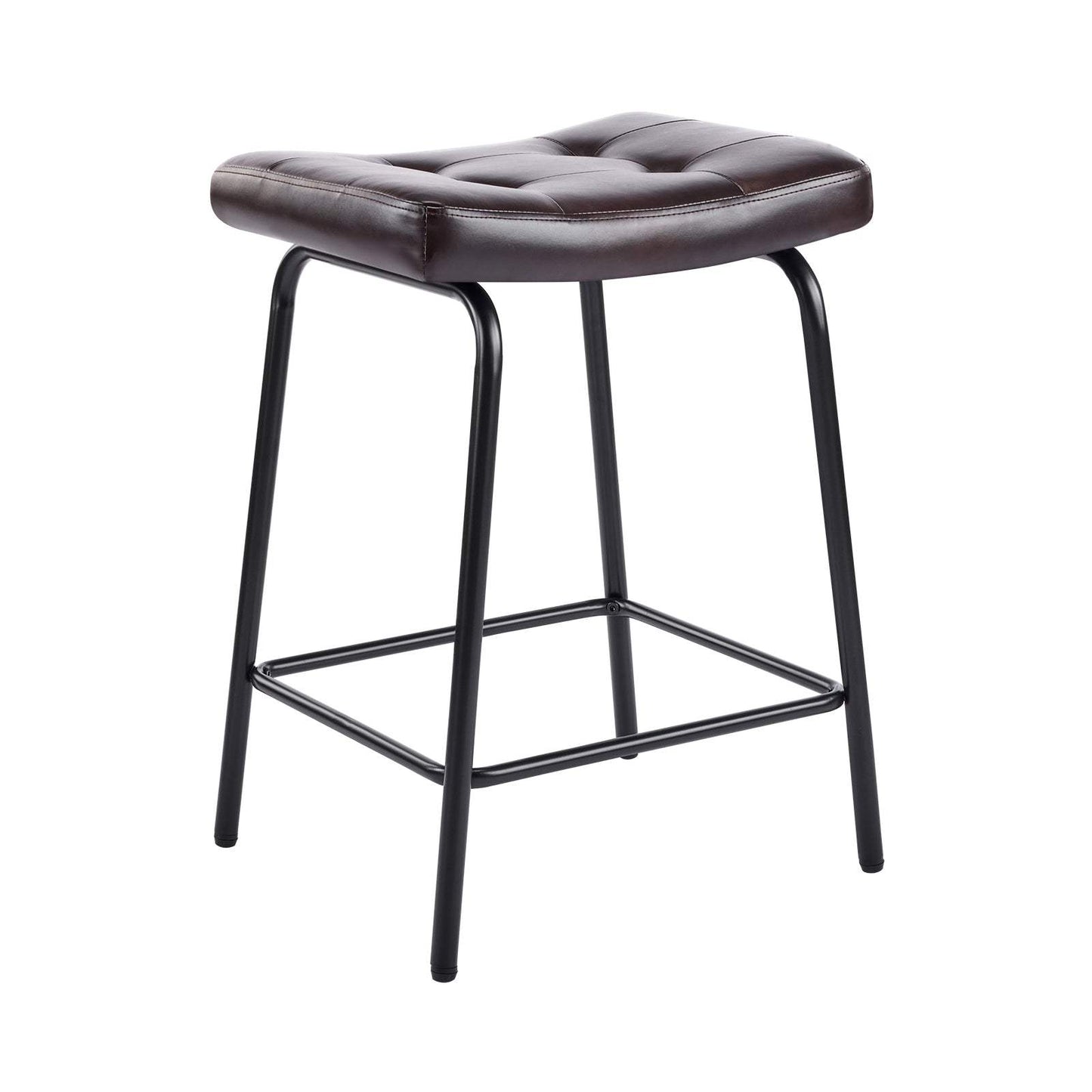 Set of Three 23" Dark Brown and Black Faux Leather and Metal Counter Height Bar Chairs - HomeRoots - Flyclothing LLC
