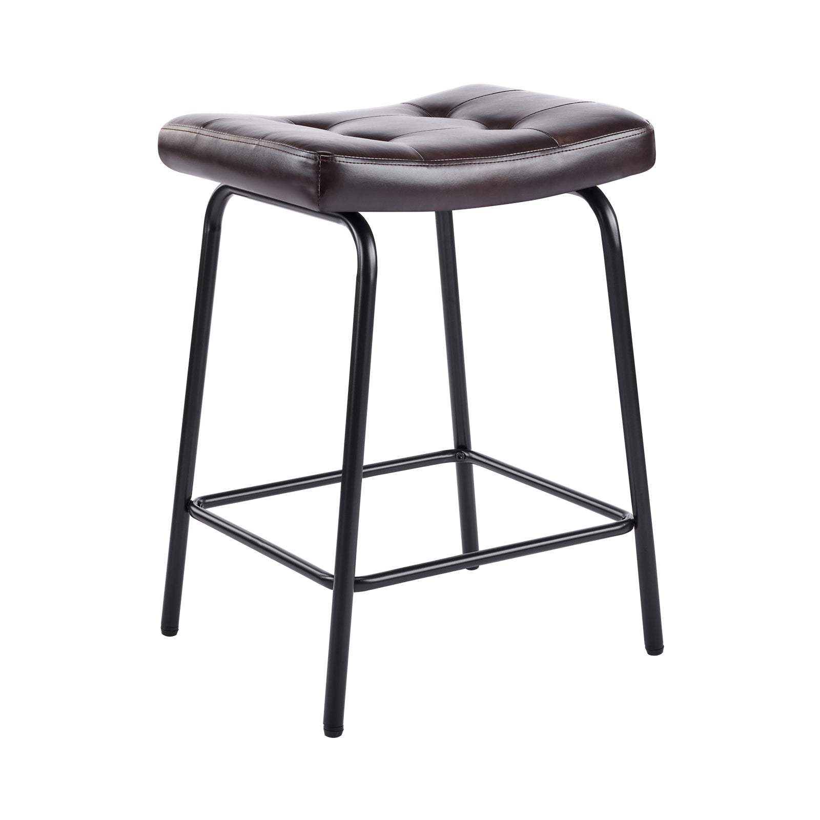 Set of Three 23" Dark Brown and Black Faux Leather and Metal Counter Height Bar Chairs - HomeRoots - Flyclothing LLC