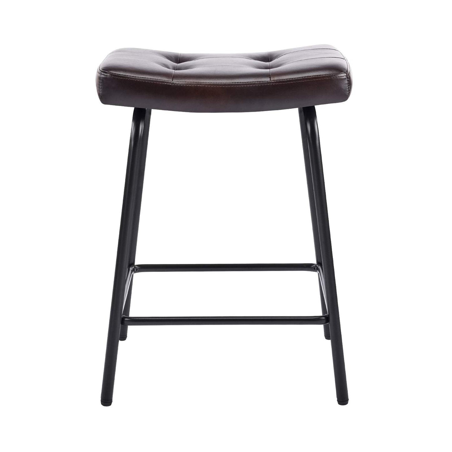 Set of Three 23" Dark Brown and Black Faux Leather and Metal Counter Height Bar Chairs - HomeRoots - Flyclothing LLC