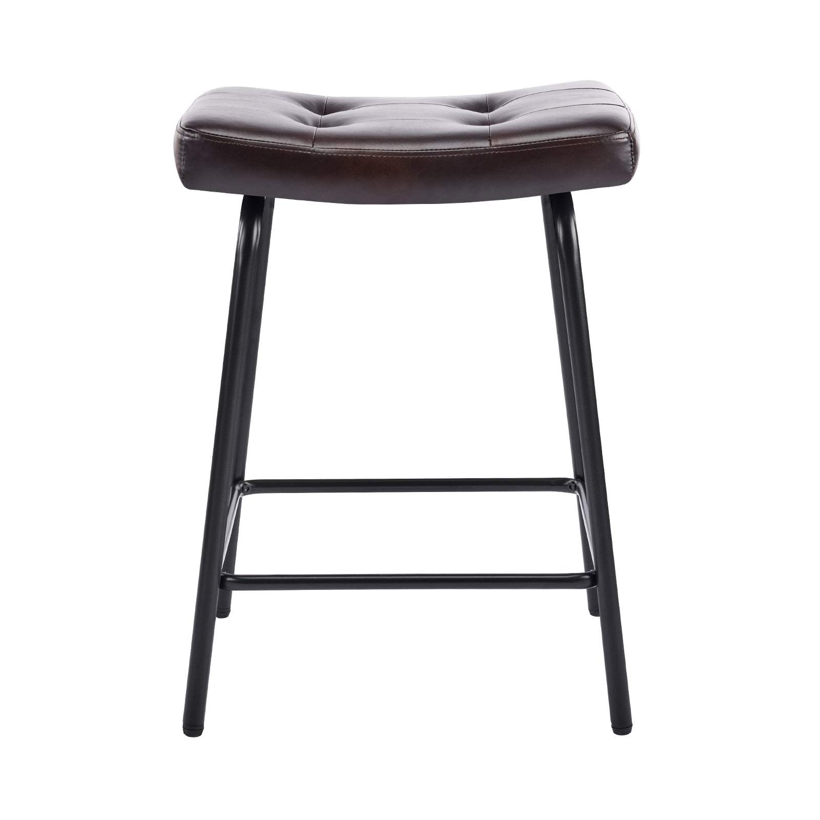 Set of Three 23" Dark Brown and Black Faux Leather and Metal Counter Height Bar Chairs - HomeRoots - Flyclothing LLC