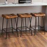 Set of Three 23" Light Brown and Black Faux Leather and Metal Counter Height Bar Chairs - HomeRoots - Flyclothing LLC