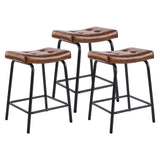 Set of Three 23" Light Brown and Black Faux Leather and Metal Counter Height Bar Chairs - HomeRoots - Flyclothing LLC