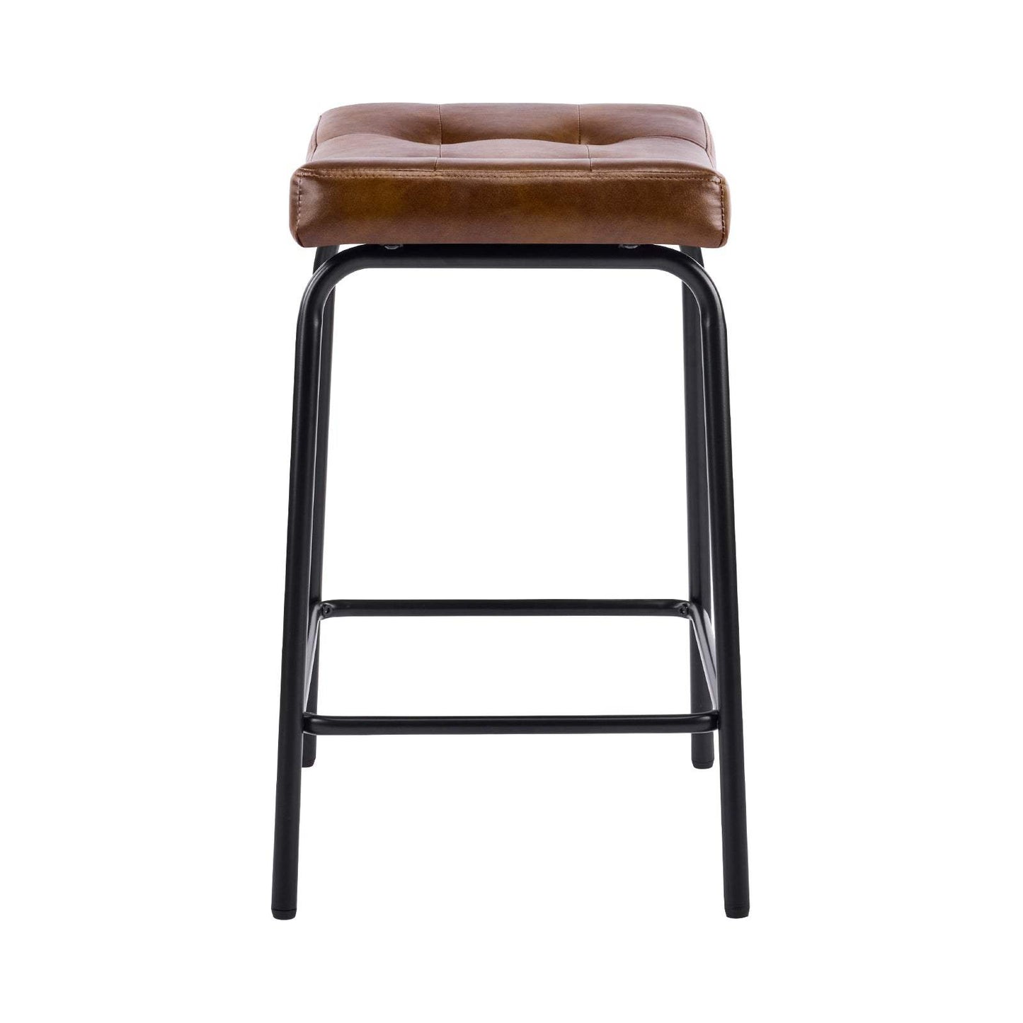 Set of Three 23" Light Brown and Black Faux Leather and Metal Counter Height Bar Chairs - HomeRoots - Flyclothing LLC