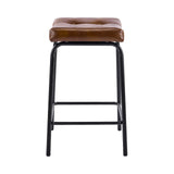 Set of Three 23" Light Brown and Black Faux Leather and Metal Counter Height Bar Chairs - HomeRoots - Flyclothing LLC