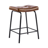 Set of Three 23" Light Brown and Black Faux Leather and Metal Counter Height Bar Chairs - HomeRoots - Flyclothing LLC