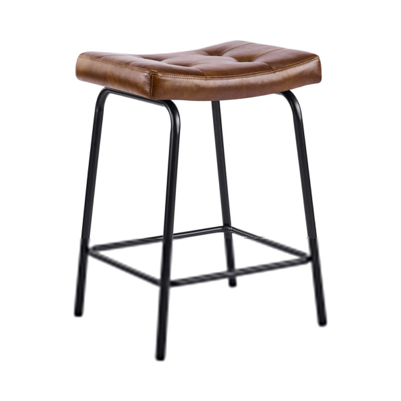 Set of Three 23" Light Brown and Black Faux Leather and Metal Counter Height Bar Chairs - HomeRoots - Flyclothing LLC