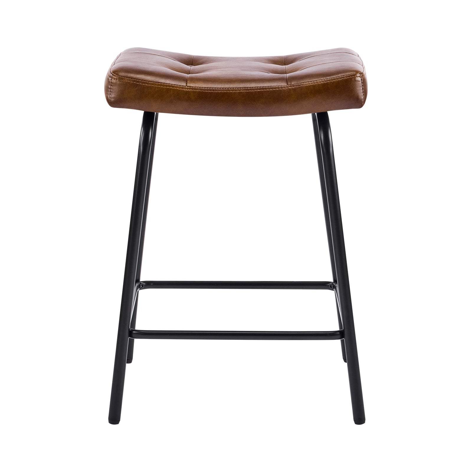 Set of Three 23" Light Brown and Black Faux Leather and Metal Counter Height Bar Chairs - HomeRoots - Flyclothing LLC