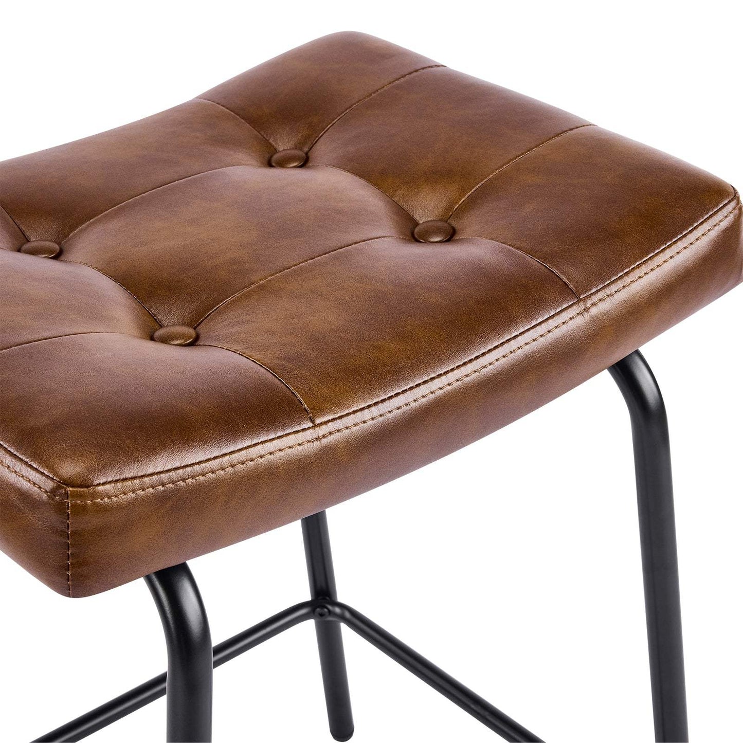 Set of Three 23" Light Brown and Black Faux Leather and Metal Counter Height Bar Chairs - HomeRoots - Flyclothing LLC
