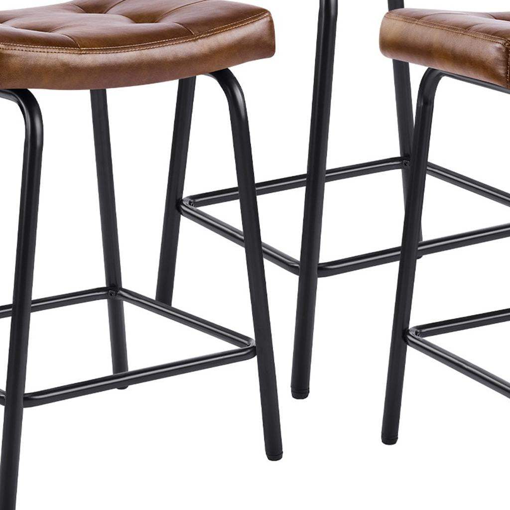 Set of Three 23" Light Brown and Black Faux Leather and Metal Counter Height Bar Chairs - HomeRoots - Flyclothing LLC