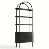 71" Black Wood Four Tier Arched Etagere Bookcase with Two Doors - Homeroots - Flyclothing LLC