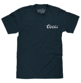 Coors Genuine Bock Beer Left Chest Front and Back Print T-Shirt - Denim Black Heather