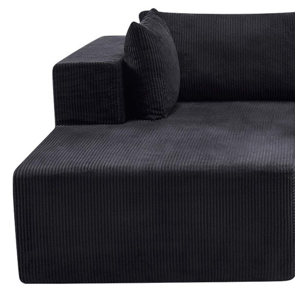 105" Black Corduroy Modular Left Chaise Style Sofa With Toss Pillows - HomeRoots - Flyclothing LLC