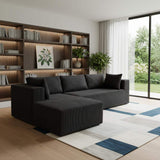 105" Black Corduroy Modular Left Chaise Style Sofa With Toss Pillows - HomeRoots - Flyclothing LLC