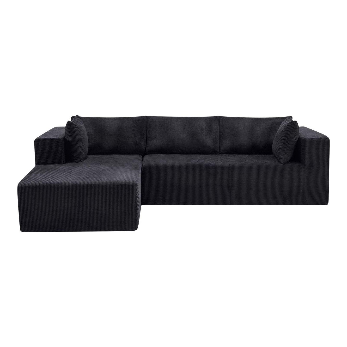 105" Black Corduroy Modular Left Chaise Style Sofa With Toss Pillows - HomeRoots - Flyclothing LLC