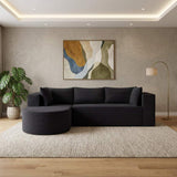 105" Black Corduroy Modular Left Rounded Chaise Style Sofa With Toss Pillows - HomeRoots - Flyclothing LLC
