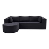 105" Black Corduroy Modular Left Rounded Chaise Style Sofa With Toss Pillows - HomeRoots - Flyclothing LLC