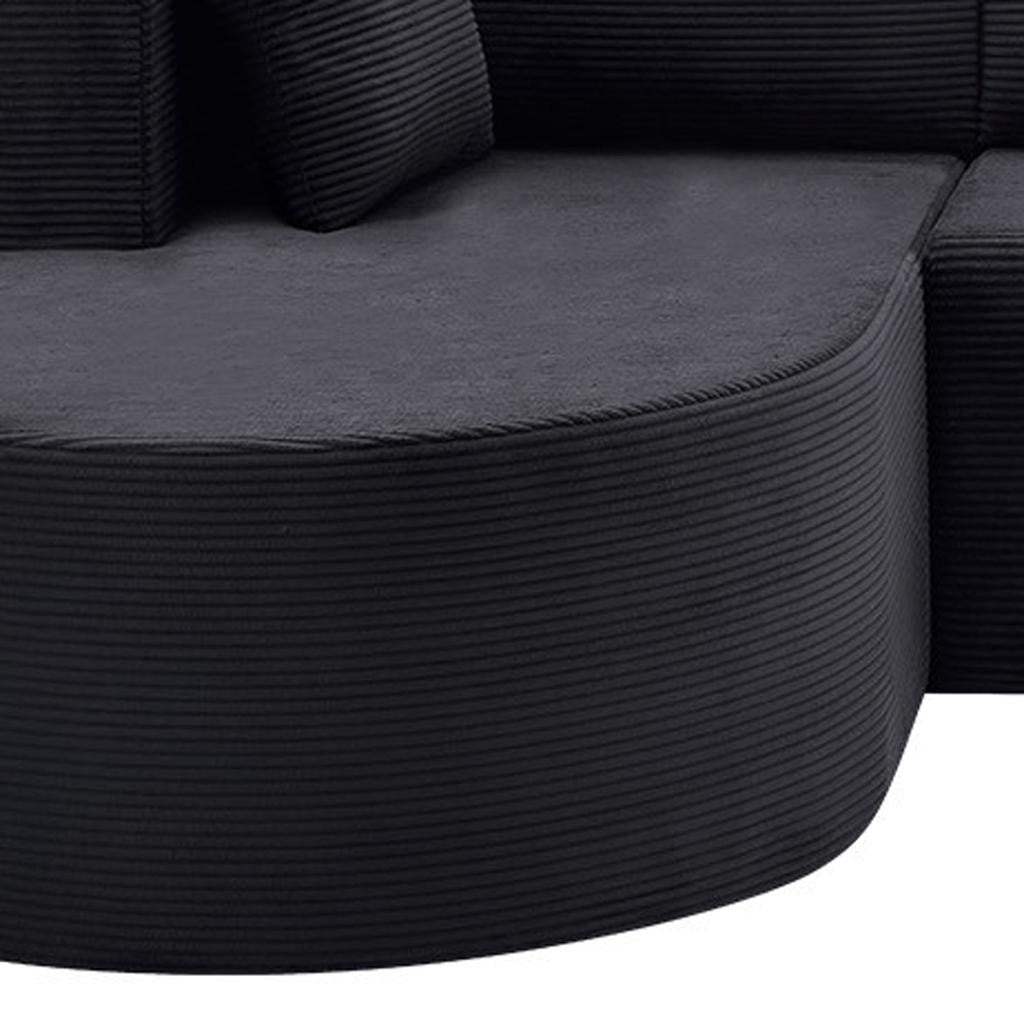 105" Black Corduroy Modular Left Rounded Chaise Style Sofa With Toss Pillows - HomeRoots - Flyclothing LLC