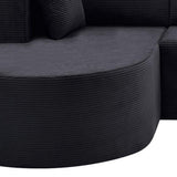 105" Black Corduroy Modular Left Rounded Chaise Style Sofa With Toss Pillows - HomeRoots - Flyclothing LLC